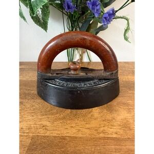 Vintage Guelph Canada Sad Iron Cast Iron Wooden Handle Laundry Iron Primitive